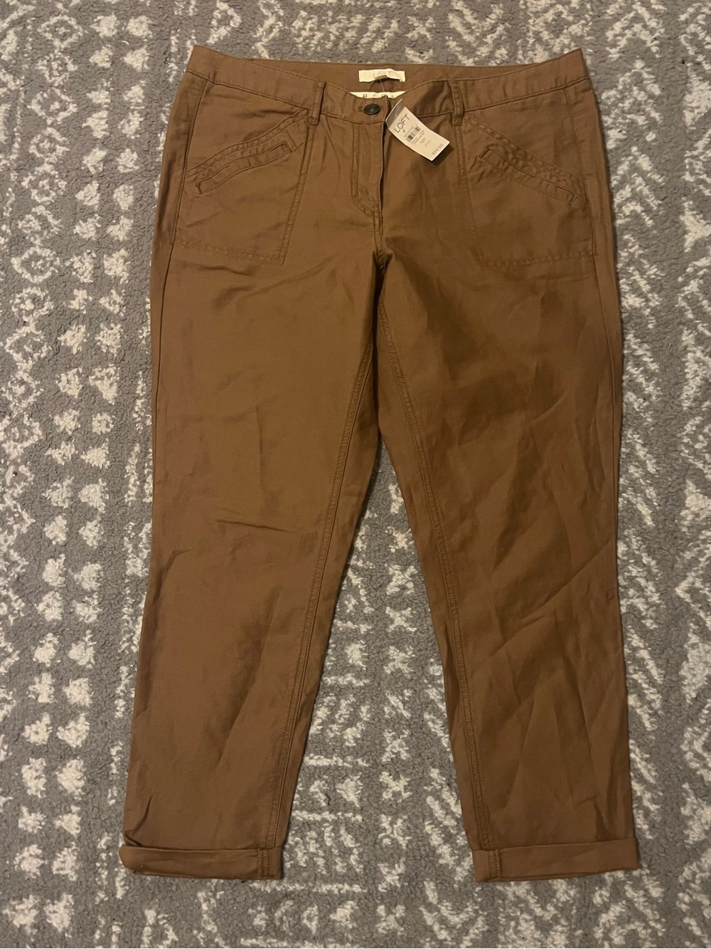 LOFT Brown Ankle Crop linen/cotton pants  size 10P (A218)
